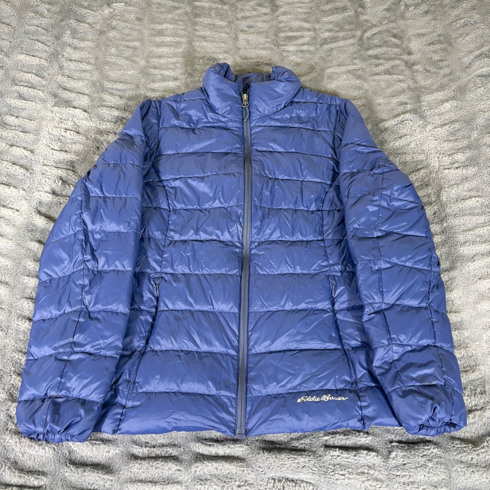Eddie Bauer EB650 Womens Blue Down Puffer Jacket Size Medium Full Zip Quilted